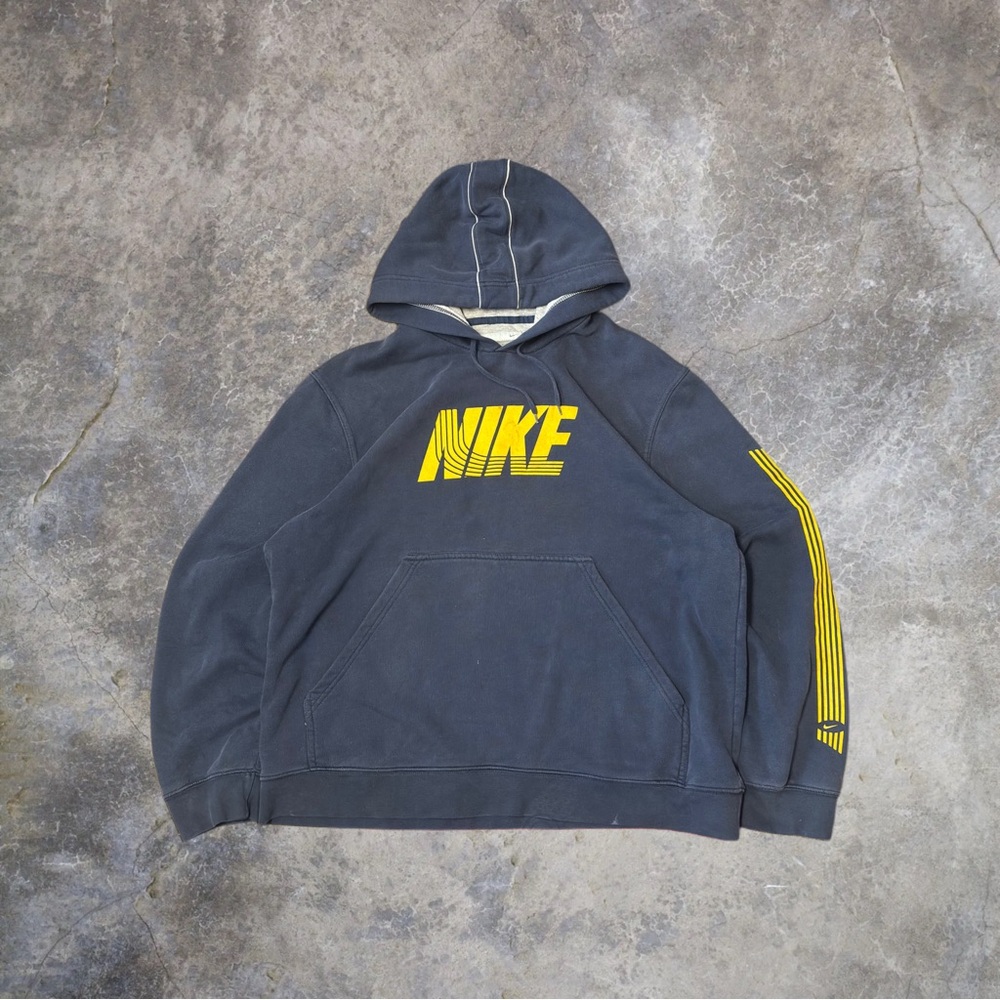 Nike Men's Dark Blue Hoodie with Yellow Accents